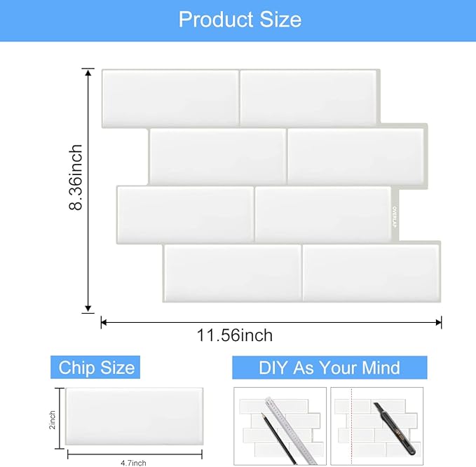 Subway Backsplash Tile Peel and Stick, Pure White Self Adhesive Tiles for Kitchen, 10-Sheet Stick on Backsplash for Kitchen and Bathroom (11.56“x8.38)