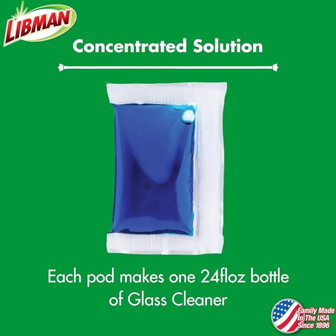 Libman Iluma Glass & Mirror Cleaner | Household Cleaning Products | Cleaning Supplies | Refillable Bottle | Glass Cleaner Spray | 24 fl oz Window Cleaner | 5 Total Concentrated Dissolvable Pods