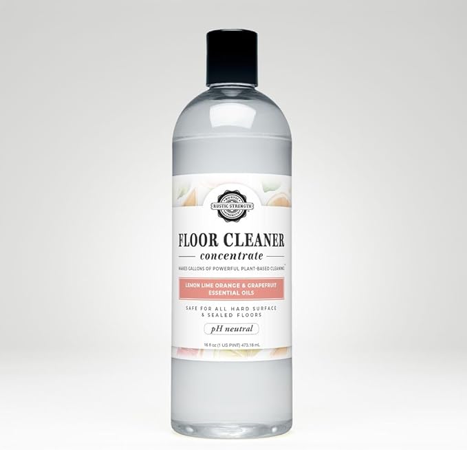Rustic Strength Floor Cleaner Concentrate, Plant-Based, Lemon Lime Orange and Grapefruit Essential Oils, pH Neutral, 16 fl oz