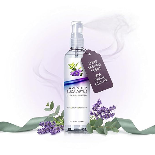 Lavender Eucalyptus Pillow and Linen Spray, Home Essential Oil Mist to Relax The Body & Mind, Natural Aromatherapy Sleep Spray, Calming Formula (Lavender Eucalyptus, 4oz)