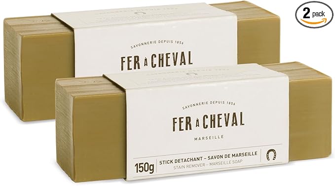 Fer à Cheval Marseille Soap Stain Remover Stick 2 Pack - Natural, Hypoallergenic, Travel-Sized Laundry Solution, 150 g/5.29 oz (Stick)