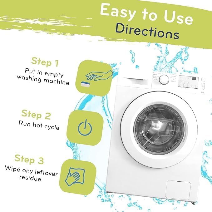 Washing Machine Cleaner Tablets For Front & Top Load Washers Including H.E. to Remove Pet Hair, & debris from drum, pipes, and filter.