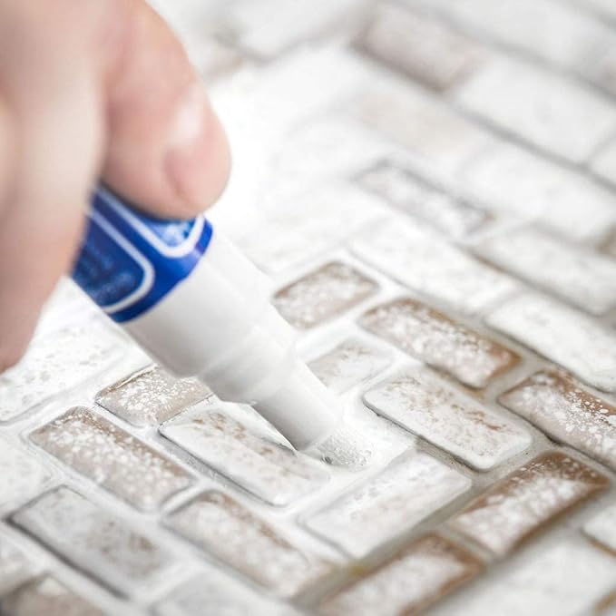 Grout Pen Tile Paint Marker: Waterproof Grout Colorant and Sealer Pen to Renew, Repair, and Refresh Tile Grout - Cleaner Coating Stain Pens - 2 Pack, 15mm Wide Cream and 5mm Narrow White Tip