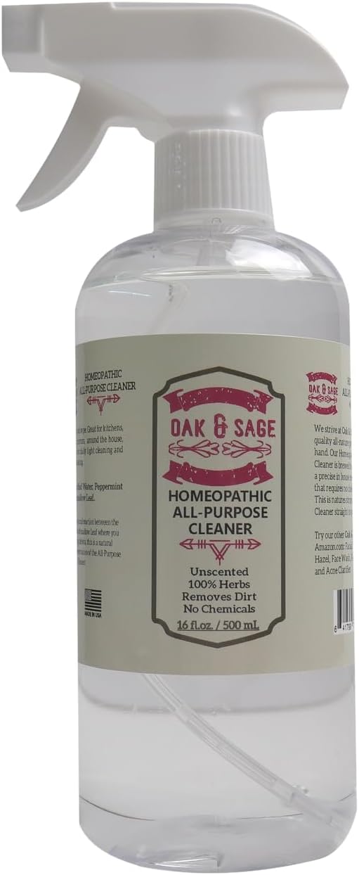 Oak & Sage Homeopathic All-Purpose Cleaner - Unscented - 16oz, 100% Herbs, No Alcohol, No Chemicals