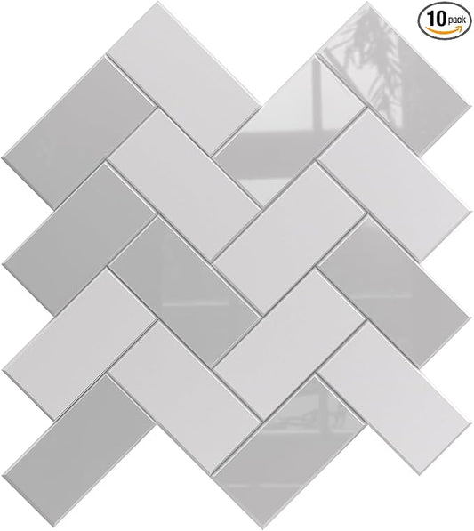 Peel and Stick Backsplash for Kitchen,New Upgrade Herringbone Premium Kitchen Backsplash,Stick on Subway Tile Peel and Stick Backsplash (Gray)