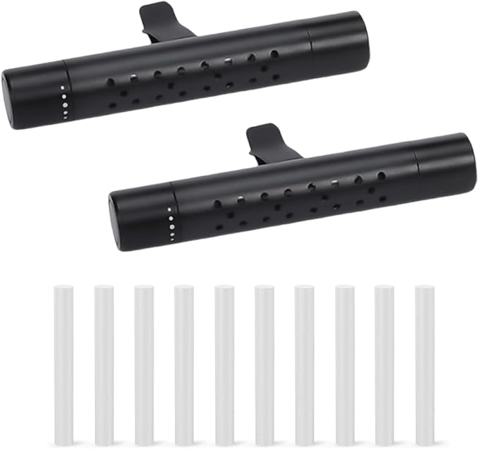 2PCS Car Diffuser Vent Clip, Vehicle Essential Oil Scents Set with 10 Unscented Refill Sticks, Automotive Vent Air Freshener Decoration Accessories, Universal for SUV, Sedan, Truck (Black)