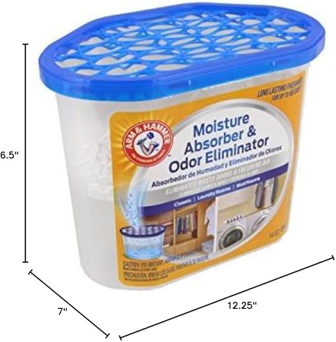 Arm & Hammer Moisture Absorber & Odor Eliminator 14oz Tub, 3 Pack - Eliminates Musty Odors & Freshens Air for Closets, Laundry rooms, Mud Rooms, white