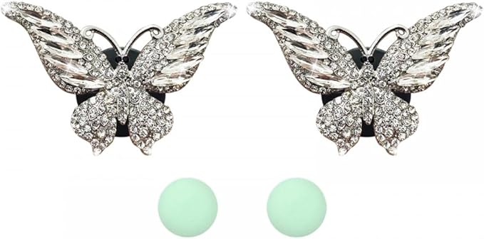 MiOYOOW 2PCS Butterfly Air Vent Clips, Mini Metal Car Air Fresheners, Rhinestone Car Interior Decorations, White, Pink, Blue, Natural Scent