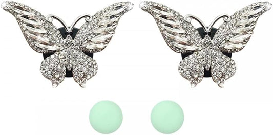 MiOYOOW 2PCS Butterfly Air Vent Clips, Mini Metal Car Air Fresheners, Rhinestone Car Interior Decorations, White, Pink, Blue, Natural Scent