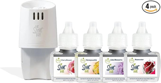 Scent Fill Spring Collection Kit (Lilac Blossom, Cherry Blossom, Honeysuckle, Rosewater), 4 Refills + Diffuser