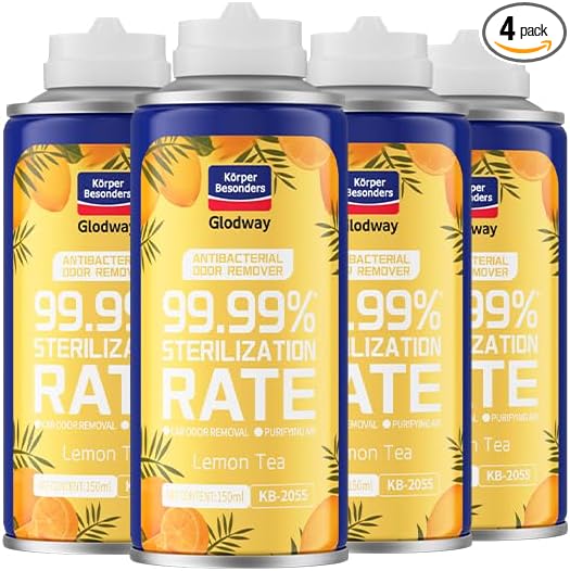 Glodway Air Refresher,Odor Eliminator Remover Spray,Odor Remover,Lemon Long-Lasting Scent For Home,Couch,Mattress,Furniture, bathroom,Fabrics & Trash,6 Ounce,4 pack