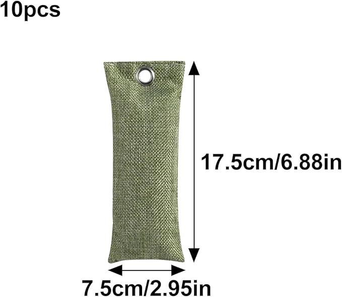 10PCS Activated Bamboo Charcoal Air Purifying Bag, Air Freshener Bag Moisture Absorber for Refrigerator Home Car, Green