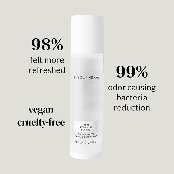 In Your Glow Fabric & Room Mist Spray– Long-Lasting Clean Scent, Unisex Luxury Fragrance & Odor Eliminator, 100ml- D006 WOOD SAGE SEA SALT