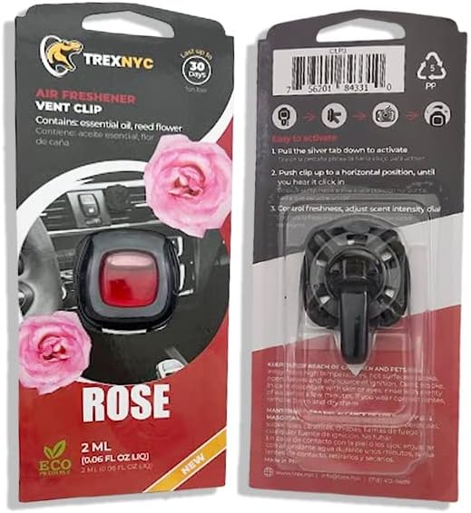 Car Air Fresheners Vent Clips, Essential Car Odor Eliminator, Perfect Scented Car Accessories, For Long Lasting Fragrance up to 30 days, 0.07 FL.OZ (Rose, 1 Pack)