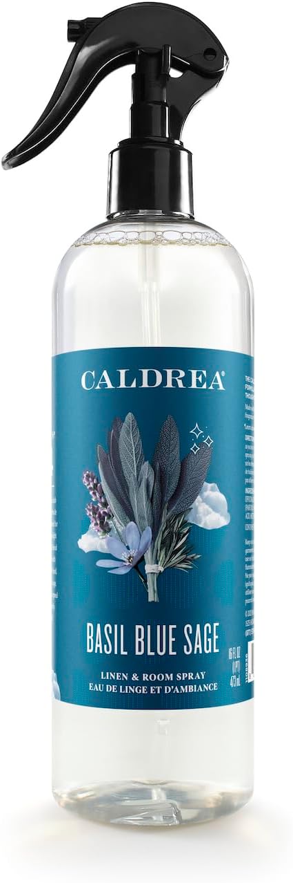 Caldrea Linen and Room Spray Air Freshener, Made with Essential Oils, Plant-Derived and Other Thoughtfully Chosen Ingredients, Basil Blue Sage Scent, 16 oz