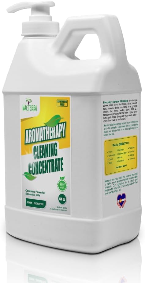 Naeterra Aromatherapy Cleaning Concentrate – Lemon & Eucalyptus | Ultra-Concentrated, Plant-Based Household Cleaner | Half Gallon Makes 24 Gallons | Non-Toxic & Biodegradable