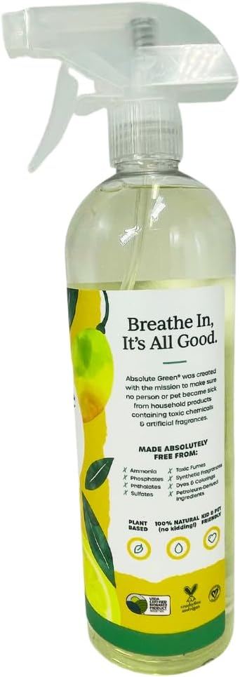 Absolute Green All Purpose Cleaner Spray, Non-Toxic, Kitchen, Bath, Countertop, Stainless, Safe around Kids + Pets, Natural Lemon Scent, 25 oz (2 Pack)
