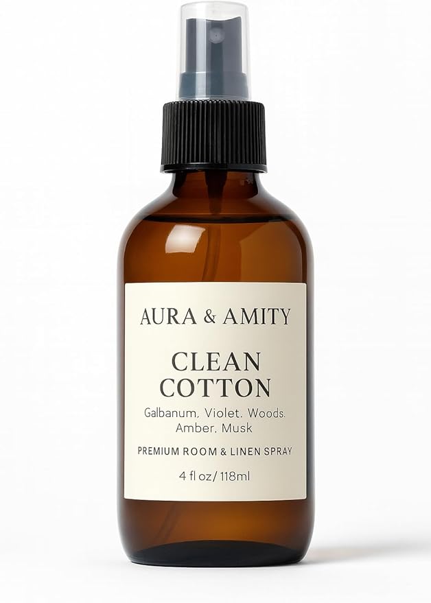 Aura & Amity Premium Room & Linen Spray – Handmade Luxury Fabric & Home Fragrance Mist, Long-Lasting & Eco-Friendly (Clean Cotton)