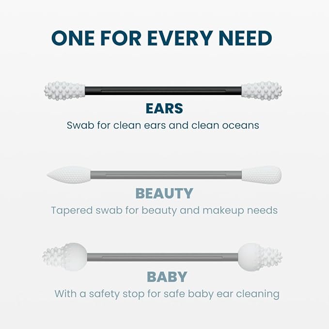 LastSwab® Reusable Cotton Swabs for Ear Cleaning - The Sustainable and Sanitary Alternative to Single-Use Q Tips - Zero Waste and Easy to Clean - Comes with a Convenient Travel Case Holder - Black