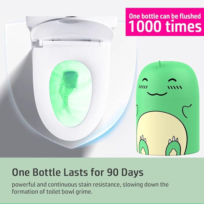 Cute Dinosaur-Shaped Toilet Bowl Cleaner Bottle, Bathroom Toilet Tank Cleaner with Jasmine Scent,One bottle lasts for 90 days (1, green)