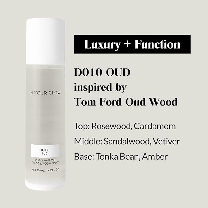 In Your Glow D010 OUD – Long-Lasting Clean Fabric & Room Mist Spray 100ml | Unisex Luxury Fragrance Spray & Odor Eliminator