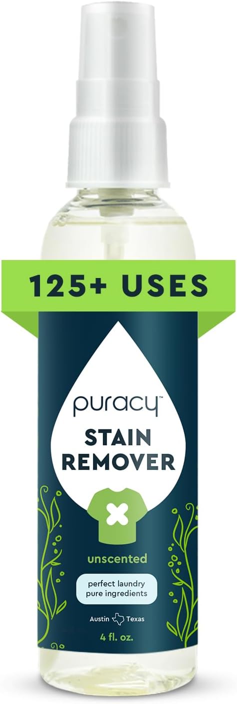 Puracy Stain Remover, Natural Travel and Laundry Stain Cleaner for Clothes, Baby Essentials, Kids Stains, Oil and Fabric Spot Cleaner, Unscented (Stain Remover Spray, 4 fl oz)