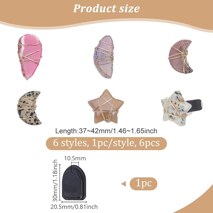 OLYCRAFT 6pcs Star Moon Natural Stone Car Air Vent Clips with Hook Gemstone Car Vent Clips Quartz Crystals Car Vent Clips Teardrop Stones with Copper Wire for Car Air Vent Accessory -6 Styles