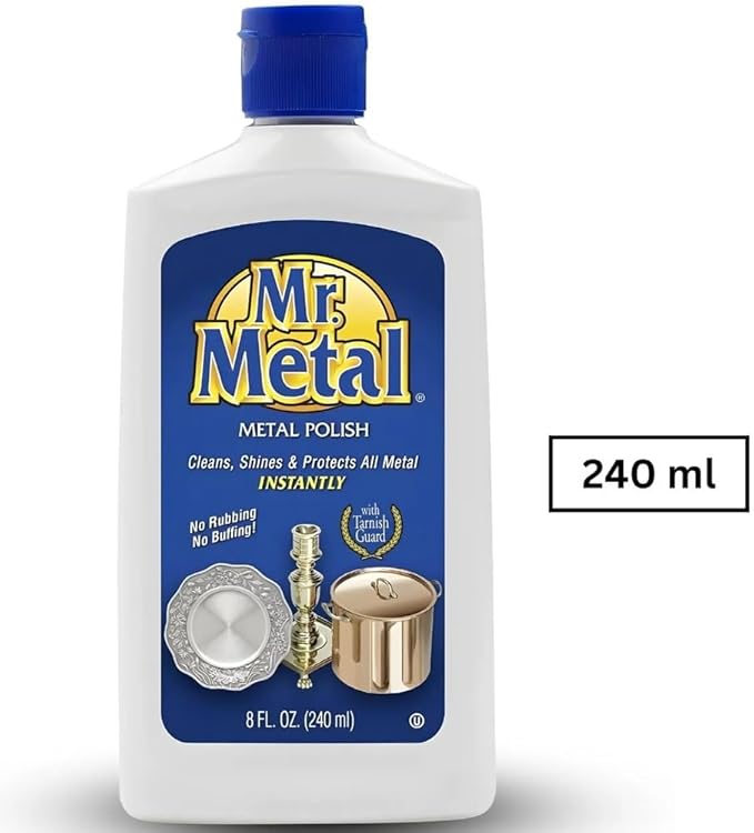 Mr. Metal Metal Polish Liquid All Metal Multipurpose Cleaner, Non-Abrasive, Instant Sterling Silver Cleaner, Brass and Stainless Steel Cleaner, Grime and Tarnish Remover, Chrome Silver Polish, 8 oz