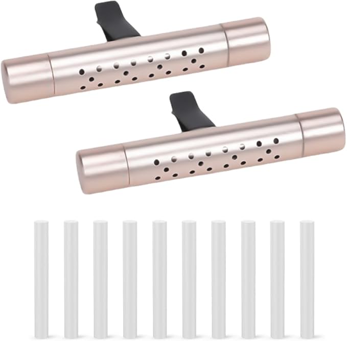 2PCS Car Diffuser Vent Clip, Vehicle Essential Oil Scents Set with 10 Unscented Refill Sticks, Automotive Vent Air Freshener Decoration Accessories, Universal for SUV, Sedan, Truck (Gold)