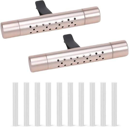 2PCS Car Diffuser Vent Clip, Vehicle Essential Oil Scents Set with 10 Unscented Refill Sticks, Automotive Vent Air Freshener Decoration Accessories, Universal for SUV, Sedan, Truck (Gold)
