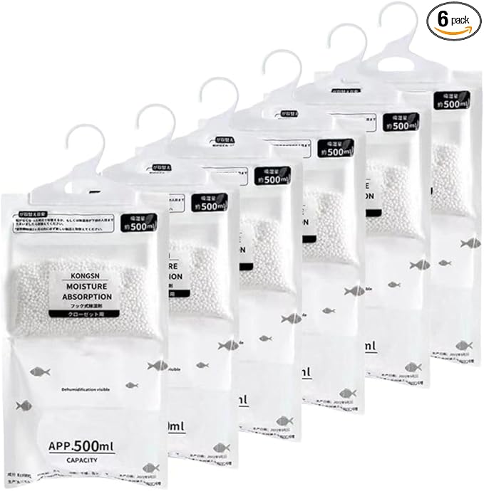 Moisture Absorbers Packets, Dehumidifier Bags, Hanging Moisture Absorber Bag, Humidity Packs,Closet Dehumidifier,Unscented Desiccant in Wardrobes, Bedrooms, Bathrooms,Kitchen(6 pack)