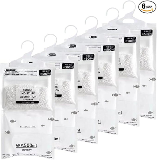 Moisture Absorbers Packets, Dehumidifier Bags, Hanging Moisture Absorber Bag, Humidity Packs,Closet Dehumidifier,Unscented Desiccant in Wardrobes, Bedrooms, Bathrooms,Kitchen(6 pack)