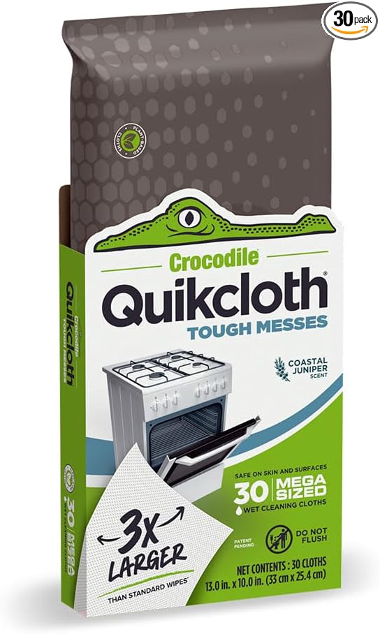Quikcloth® Tough Messes – 30 Plant-Based, Gentle, Plastic-Free Cleaning Wipes for Home & Kitchen - Safe on Hands and Surfaces
