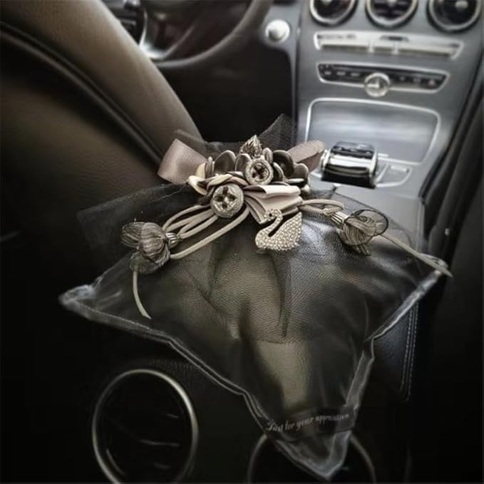 Car Accessories - Swan-Shaped Bamboo Charcoal Air Purifying Bag | Natural Charcoal&Aromatic Design | Elegant & Creative Floral Scent Sachet |Odor-Eliminating, Non-Toxic (Black 7 * 7inch)