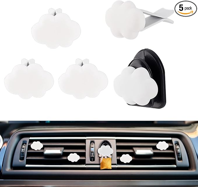 OLYCRAFT 5Pcs Car Air Vent Clips White Cloud Air Vent Clips with 1pc Self Adhesive Car Perfume Clip Airs Vents Clips for Women Cars Airs Vents Accessory