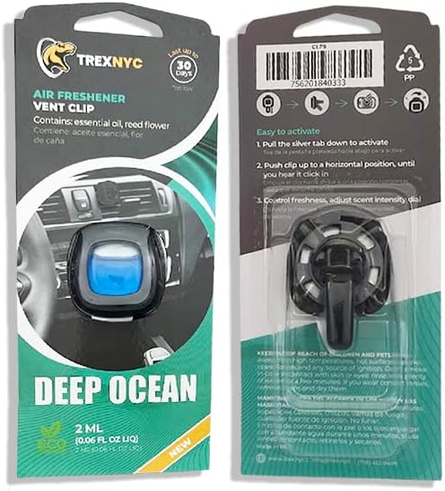 Car Air Fresheners Vent Clips, Essential Car Odor Eliminator, Perfect Scented Car Accessories, For Long Lasting Fragrance up to 30 days, 0.07 FL.OZ (Deep Ocean, 1 Pack)