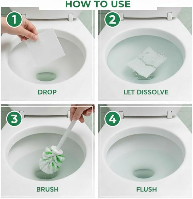 ecoEffect™ Toilet Bowl Cleaner Sheets | 120 Cleans | Natural | Quick Dissolve | Deodorizing Citrus Scent | Biodegradable | Septic Safe | Eco-Friendly | NO PLASTIC