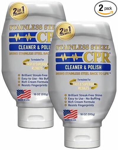 Stainless Steel CPR Kitchen Stainless Steel Cleaner and Polish for Appliances- Cleaner Removes Fingerprints, Water Marks and Grease. Refrigerator Cleaners, Stoves, & Dishwashers (18 Ounce (Pack of 2))