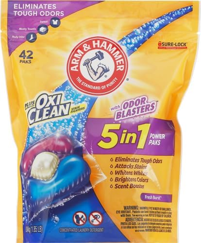 Arm & Hammer Plus OxiClean With Odor Blasters Laundry Detergent 5-IN-1 Power, 42 count (Packaging may vary) (Pack of 2)