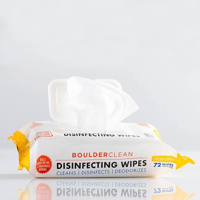 Boulder Clean Disinfecting Wipes, Fresh Lemon, Eco-Friendly Disinfectant, Multi-Surface Cleaning Wipes, On-The-Go Antibacterial Wipes, Kills Over 99.9% Germs, 72 Count (Pack of 4)