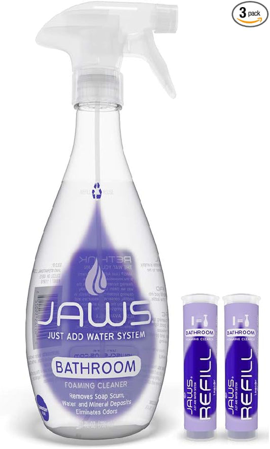JAWS Foaming Bathroom Cleaner Bottle with 2 Refill Pods. Refillable Cleaning Supplies.