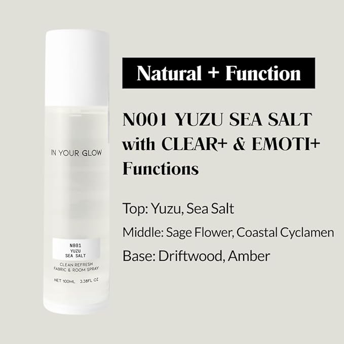 In Your Glow Fabric & Room Mist Spray– Long-Lasting Clean Scent, Unisex Luxury Fragrance & Odor Eliminator, 100ml- N001 YUZU SEA SALT