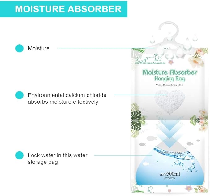 CANAGER Hanging Moisture Absorber-10 Packs, Hanging Dehumidifier Bags for Closet,Bedroom and kitchen,Fragrance Free,Moisture Absorb 12.5OZ