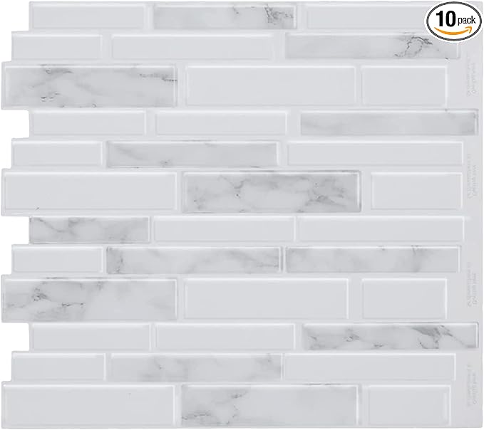 Marble Peel and Stick Backsplash, 10-Sheet Premium 3D Self Adhesive Tiles for Kitchen Stick on Backsplash, Marble Look Decorative Tiles