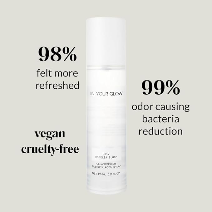 In Your Glow Fabric & Room Mist Spray– Long-Lasting Clean Scent, Unisex Luxury Fragrance & Odor Eliminator, 100ml- D012 ROSELIA BLOOM