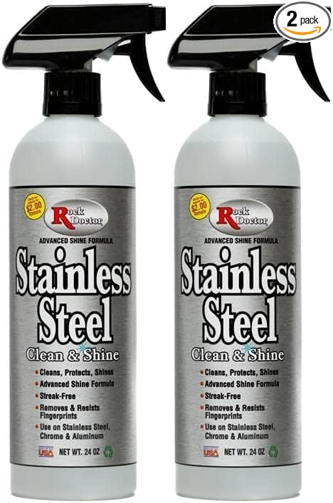 Rock Doctor Stainless Steel Cleaner and Polish, Streak-Free Cleaning Solution for Chrome and Aluminium, Stainless Appliance Cleaner, Stainless Steel Cooktop Cleaner, 24 oz. Spray Bottle, Pack of 2