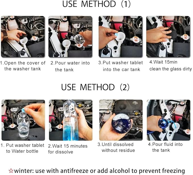100 Pcs Atuo Windshield Washer Tablets,Windshield Wiper Fluid,1 Pack Makes 105 Gallons,1 Piece Makes 1.05 Gallons(Winter: Use With De-icer or Methanol)