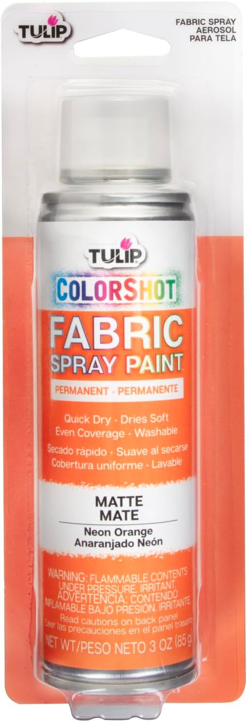 Tulip ColorShot Instant Fabric Spray Paint, Permanent Color Spray-On Fabric Paint, 3oz, Neon Orange