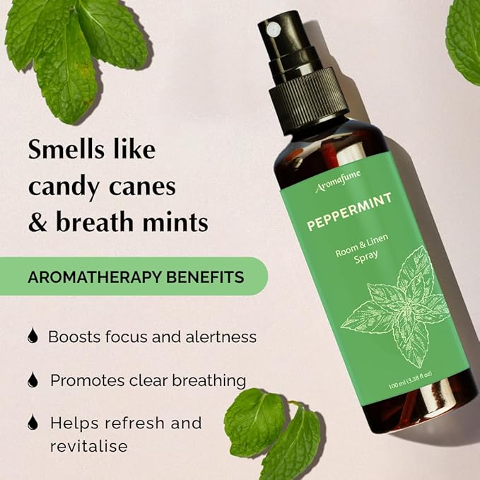 Peppermint Room, Linen & Pillow Spray by Aromafume | 100ml/3.38 fl oz | with Pure Peppermint Essential Oil | Aromatherapy Spray for Relaxation, Sleep & Stress Relief | Mist for Bedding, Fabrics