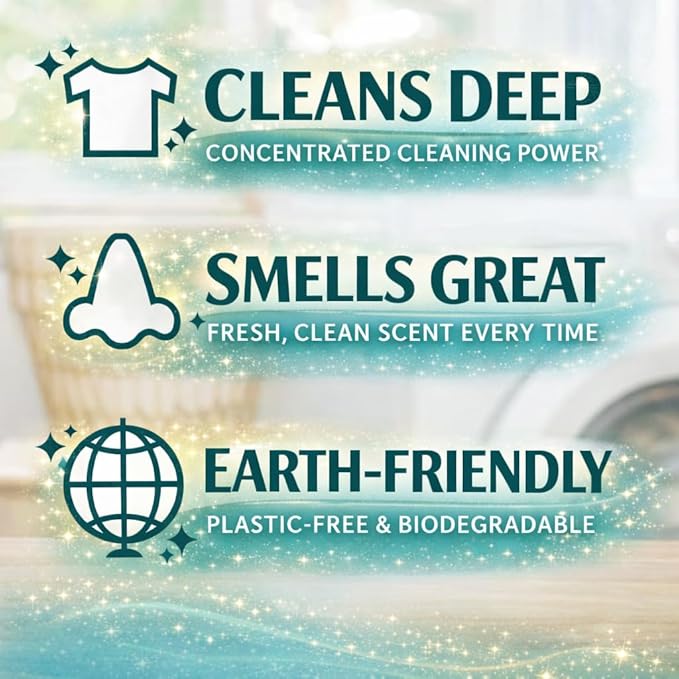 Rella Magical Laundry Detergent Sheets, 120 Loads | Dissolves Fast, Lifts Stains, Gentle on Skin | Heavy Jug Free, Plastic Free, Forever Chemical Free | Family Owned & Operated | Fresh Scent, 60 Count